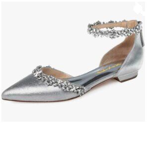 XYD Silver Pointed Toe D'Orsay Sparkly Rhinestones Ankle Strap Wedding Sandals